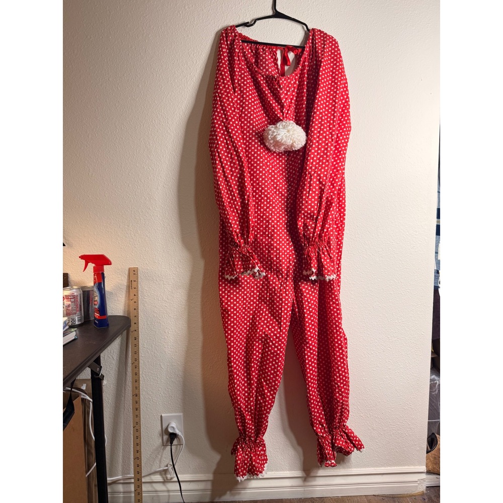 Vintage Clown Costume Jumpsuit Red Polka Dot Cosplay Halloween One Piece L XL